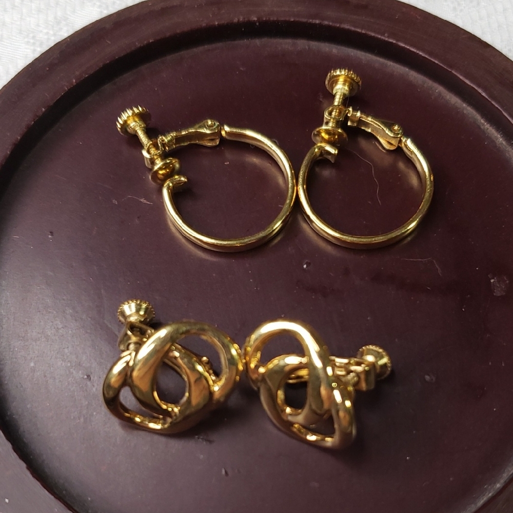 Napier 2 Pair Gold Clip-on Earrings